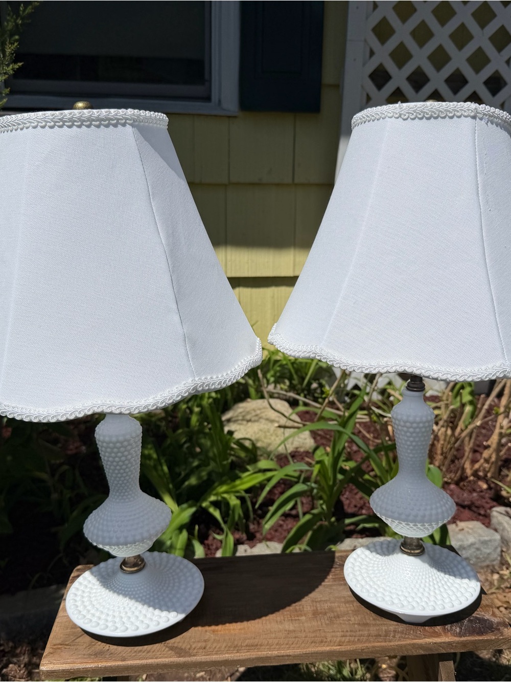 Pair of Vintage White Hobnail Milk Glass Lamps 1950-1960 Possibly Fenton